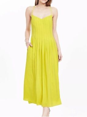 Banana Republic Citrine Yellow Pintuck Dress